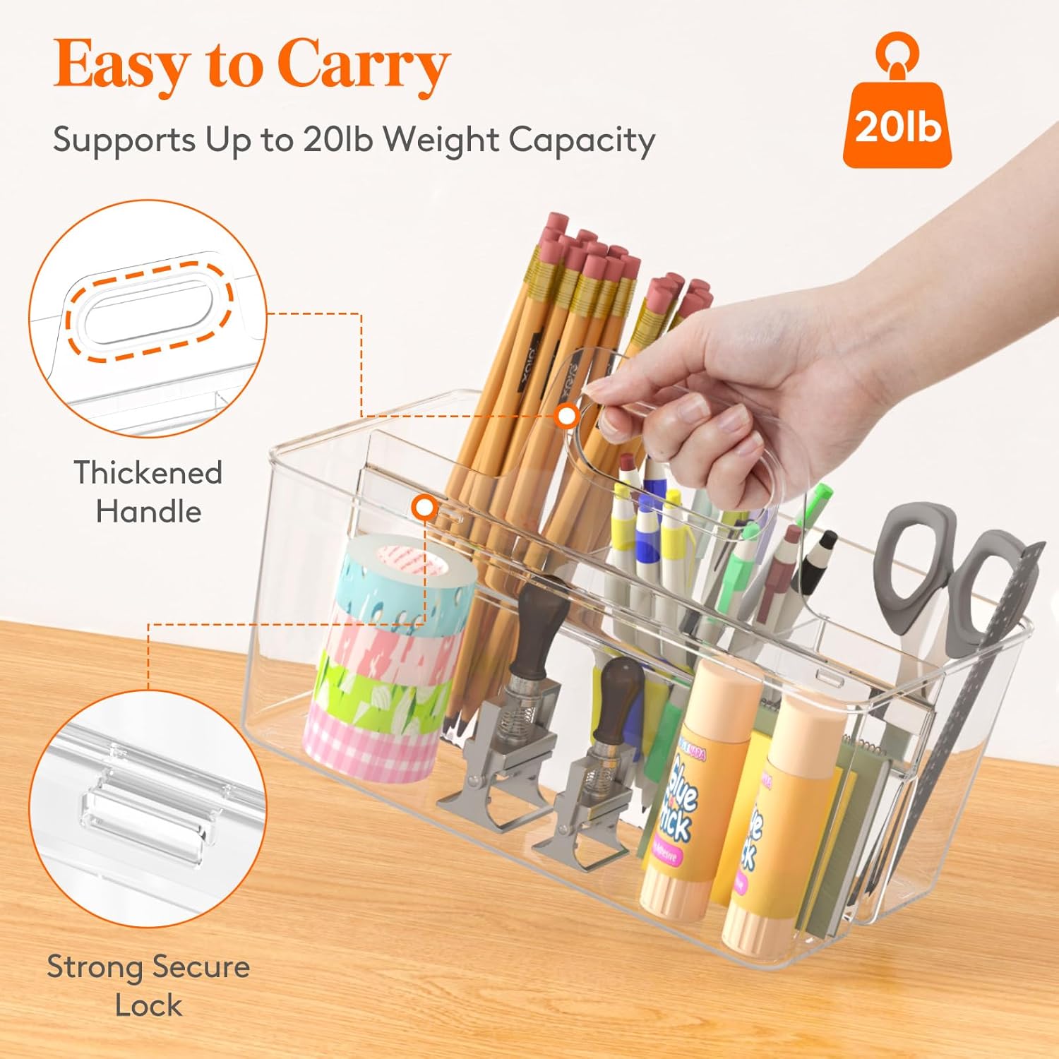 2 Pcs Plastic Caddy Organizer with Handle, Portable Art Supply Storage for Craft Supplies, Cosmetics, Holds Pencil, Crayon, Brhes, Hair Product, Dorm Shower — image 6