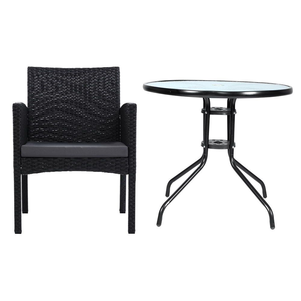 Gardeon 3PC Bistro Set Outdoor Furniture Rattan Table Chairs Cushion Patio Garden Ezra โ image 3