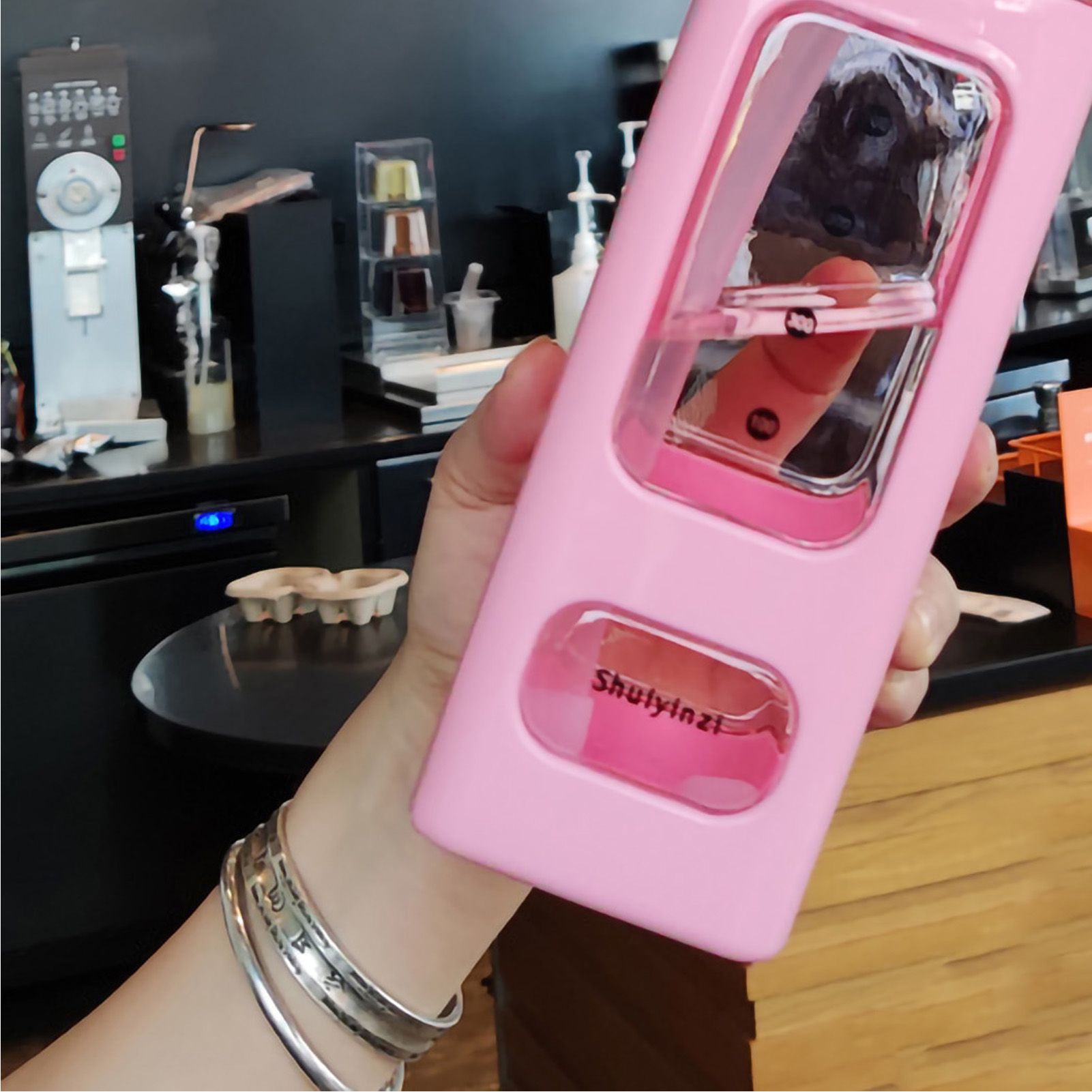 Straw Water Bottle with Marker 700ml Large Capacity Double Layer Water Jug for Home Gym School Pink — image 4