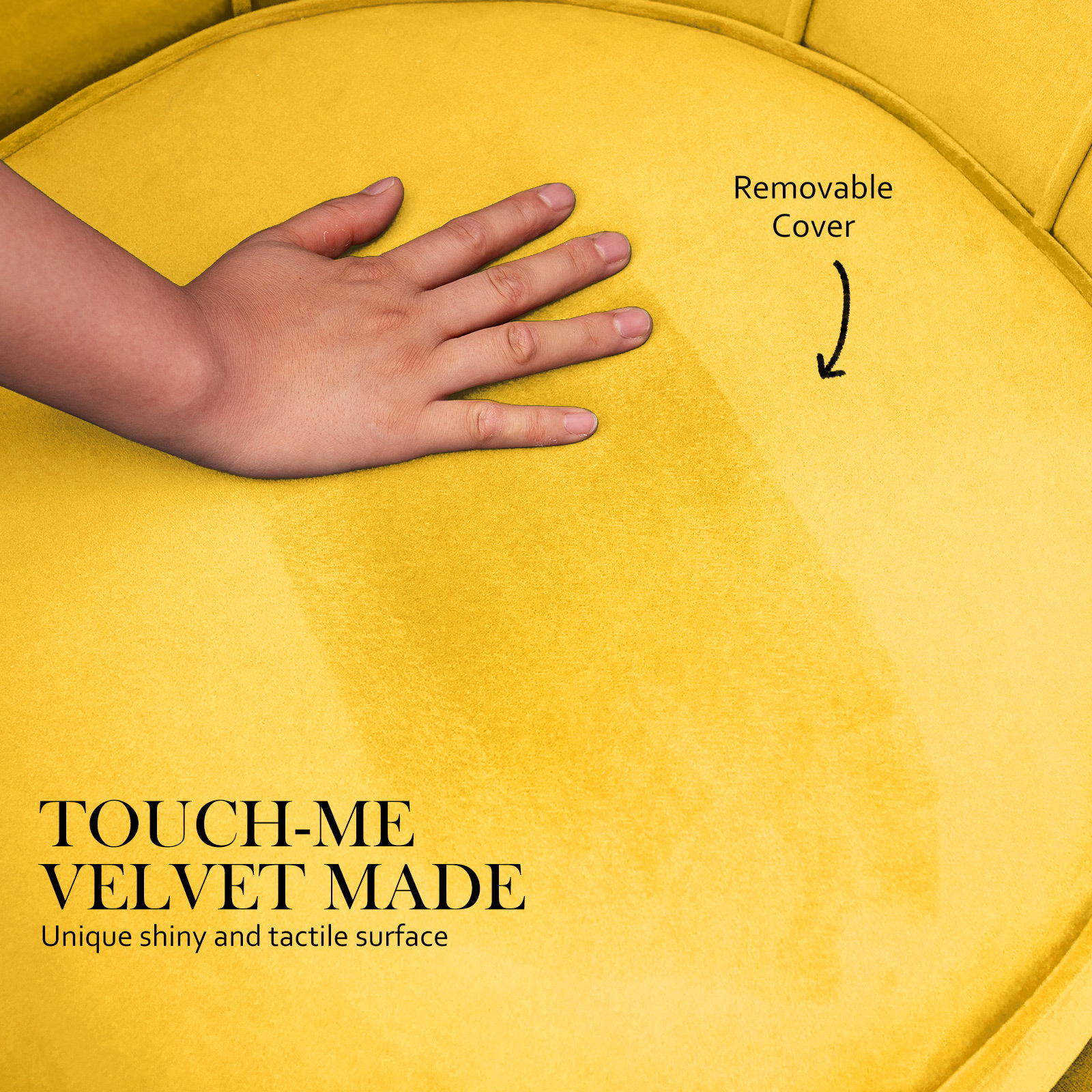 Armchair Lounge Chair Accent Velvet Shell Scallop + Round Ottoman Footstool YELLOW โ image 6