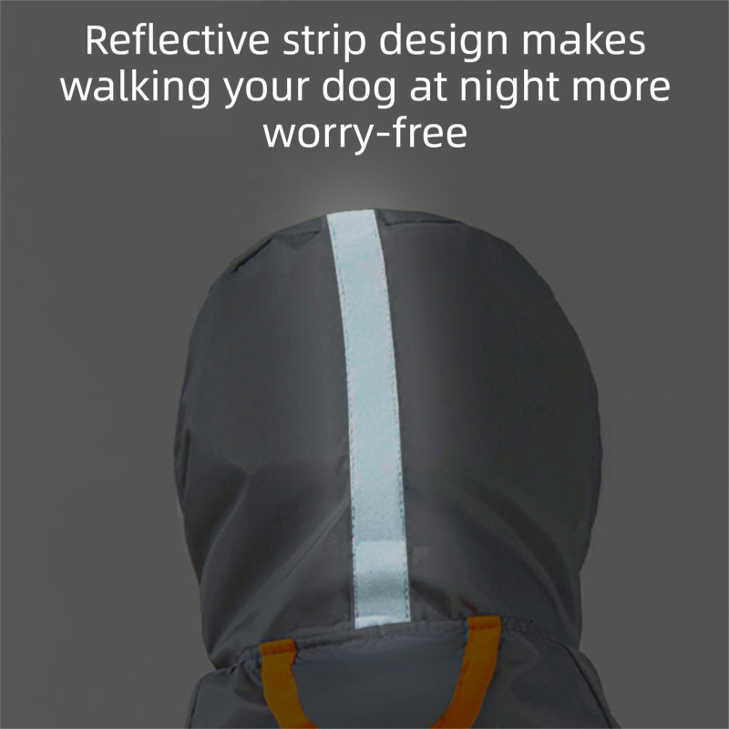 Grey and Orange XL size Dog Raincoat with Leash Access and Transparent Hood - Waterproof Full Body Pet Rain Suit for Small and Medium Dogs, Reflective Trim — image 4