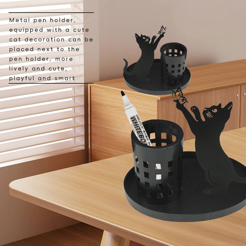 Cat Pen Holder for Desk Cute Black Cat Pencil Holder Metal Cat Desk Accessories Desk Organizer Cat Makeup Brush Pen Cups