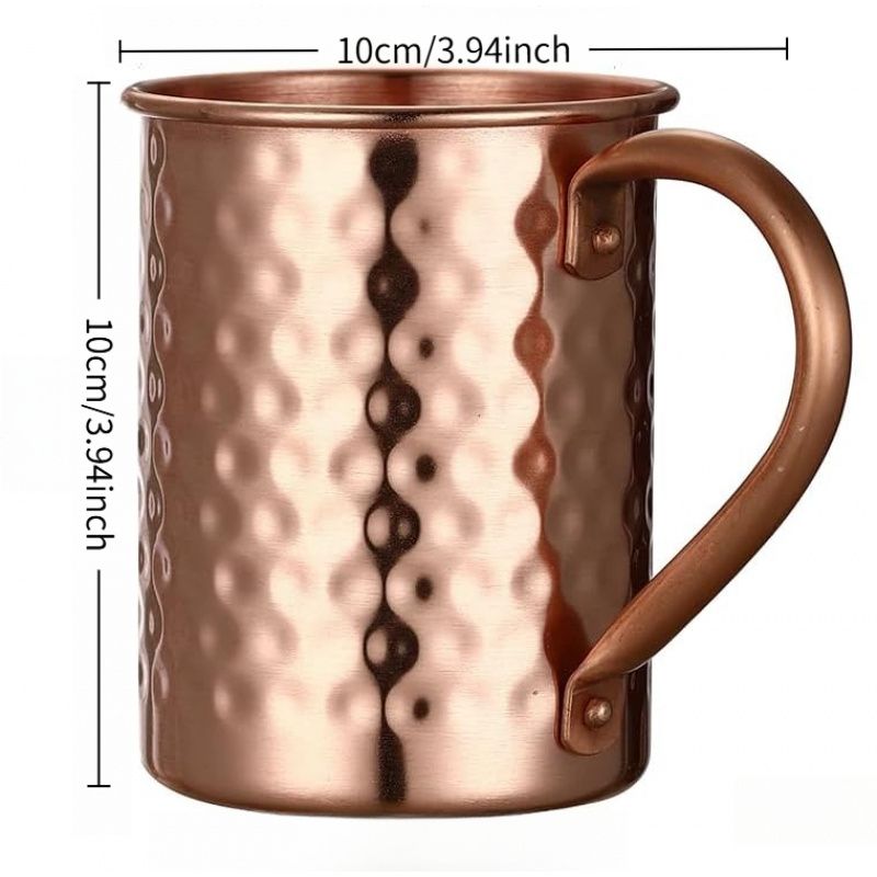 Moscow Mule Pure Copper Mugs, Handmade Hammered Finish with Riveted Handle, One Piece — image 4