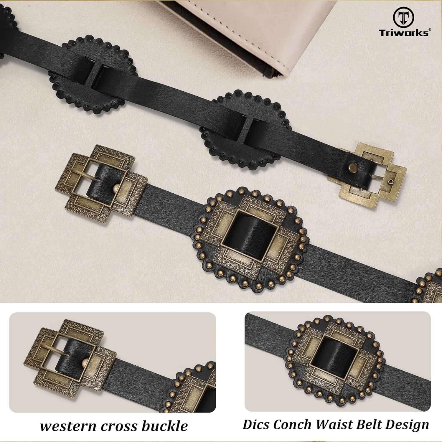 Women Western Concho Leather Belt Cowgirl Boho Belt Chunky for Dresses Concert Festival โ image 5
