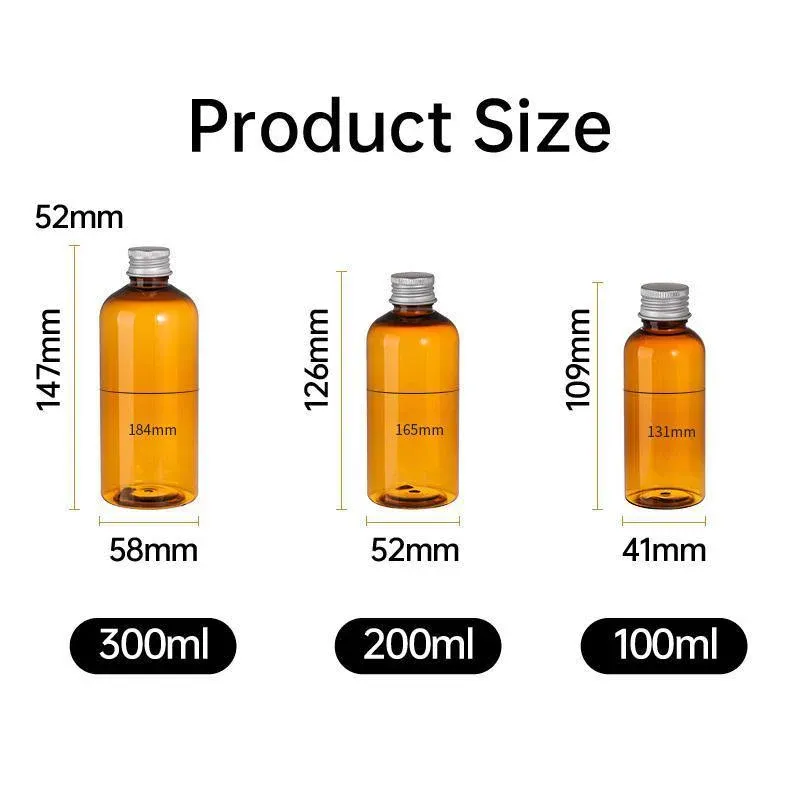 20pcs Brown Transparent Cosmetic Bottles with Aluminum Lids for Packaging - Transparent-200ml — image 4