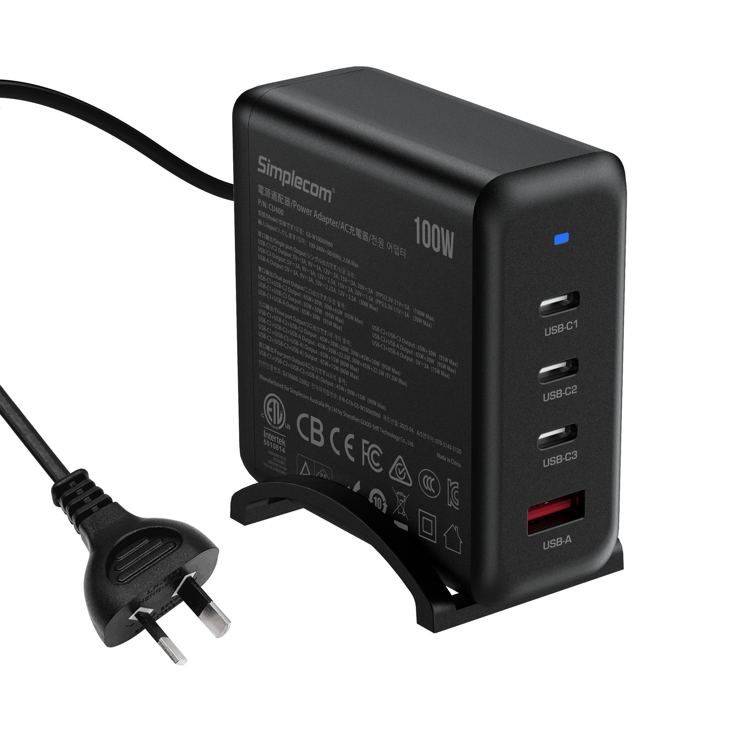 Simplecom CU400 4-Port PD 100W GaN Fast Charger 3xUSB-C + USB-A for Phone Tablet Laptop — image 2