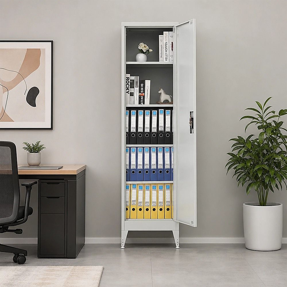 Single-Door Metal Tall Cabinet Shelf Storage for Home Office Gym — image 3
