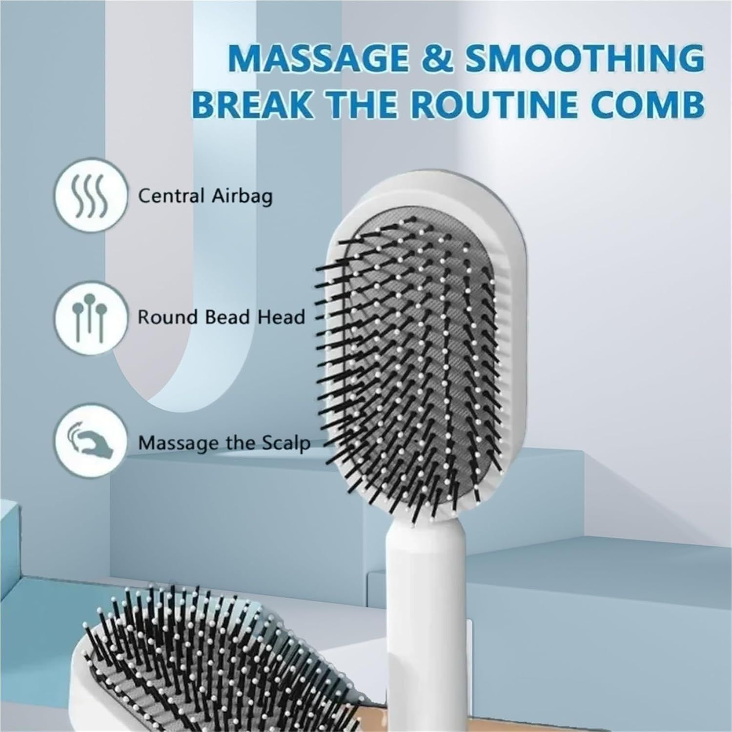Black and Purple 3D Airbag Massage Self Cleaning Hair Brush with Base - for Long Hair - One-Click Easy Hair Removal - Scalp Soothing Detangler for Professional — image 5