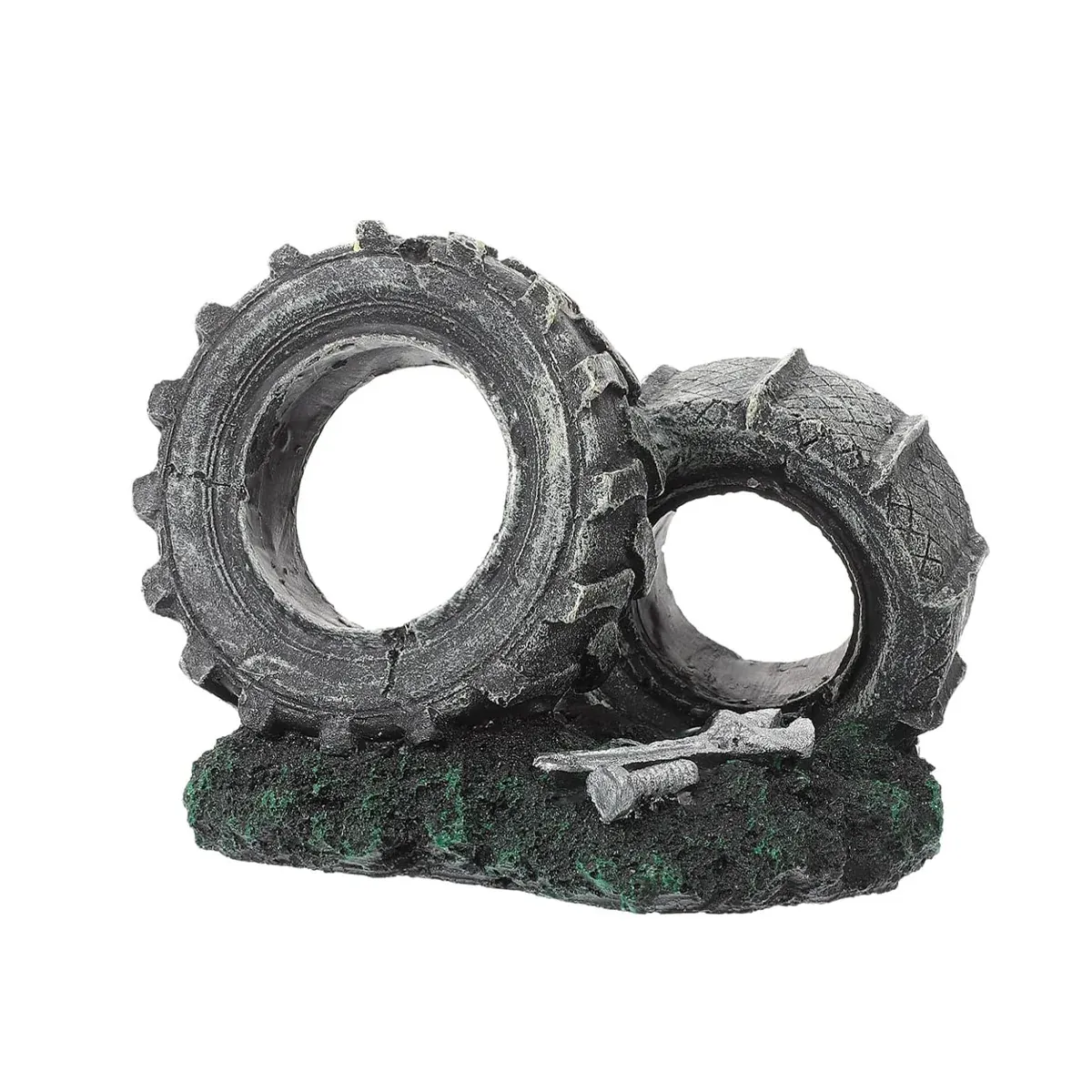 Aquarium Ornament Double Tire Aged Style Decoration for Fish Tank Landscape Home — image 2
