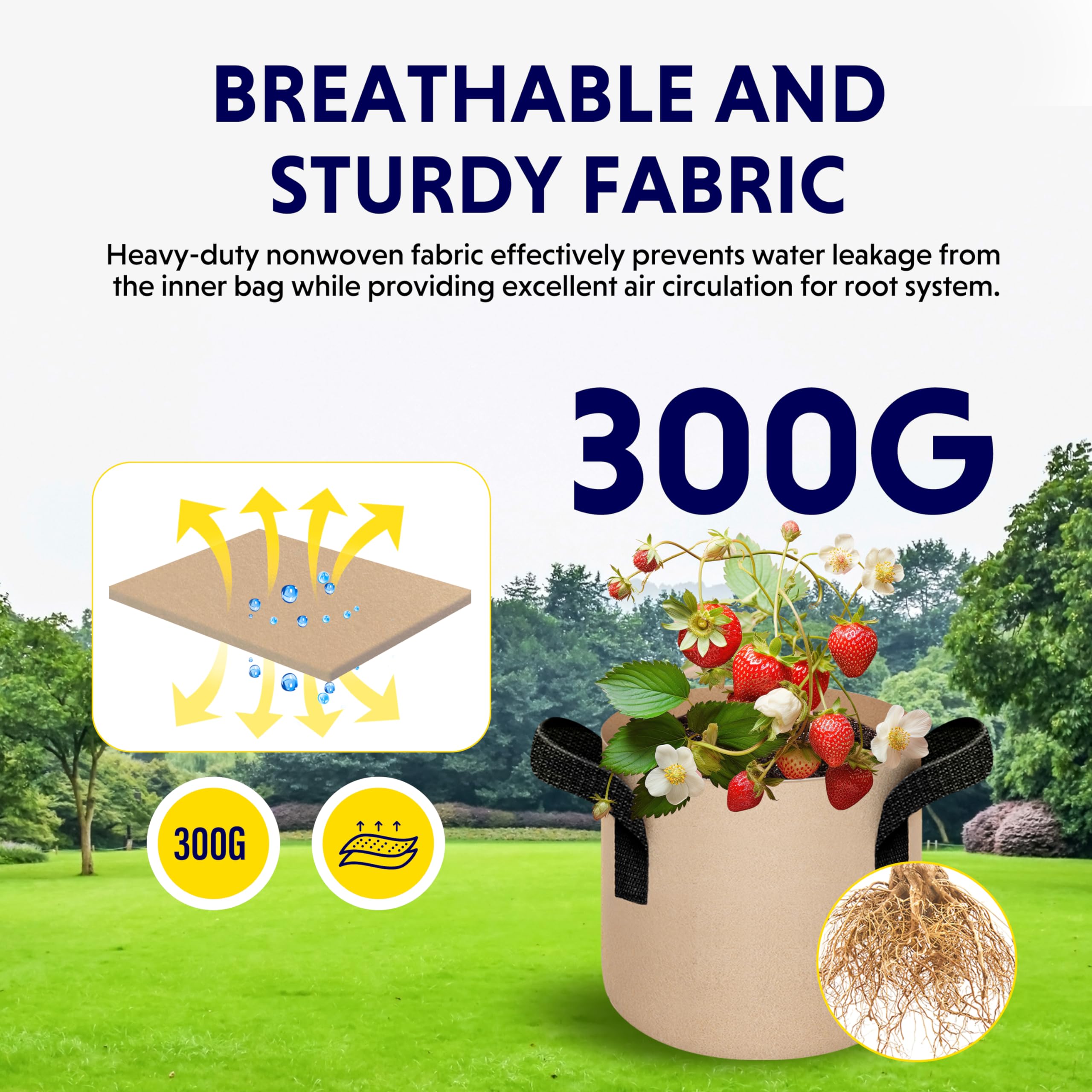 10-Pack 5-Gallon Fabric Grow Bags – Heavy-Duty Breathable Non-Woven Plant Pots with Handles for Vegetables, Herbs, Flowers (Camel) — image 4