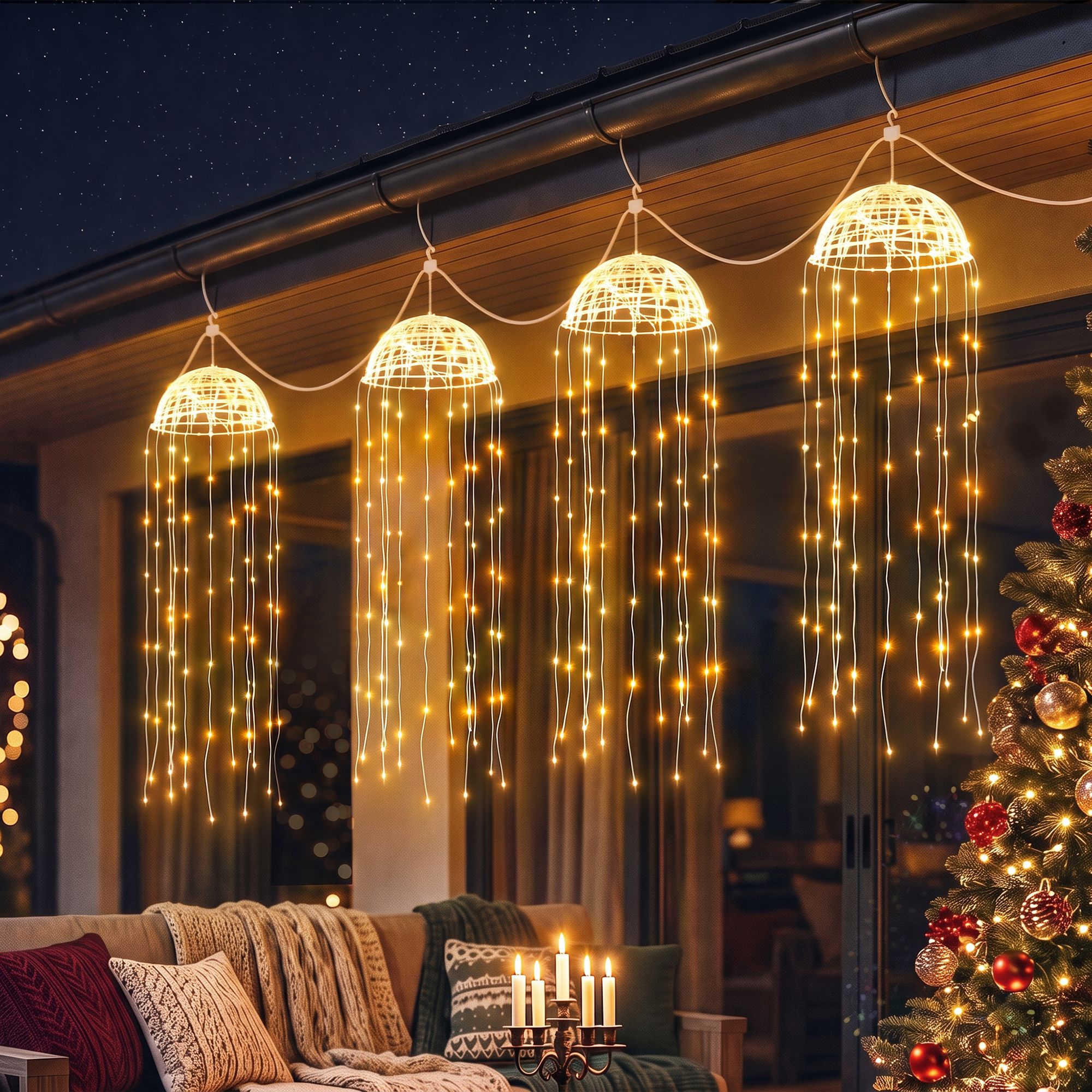 Jingle Jollys Christmas Lights Solar Jellyfish 4Pcs Garden Decorative Warm White โ image 2