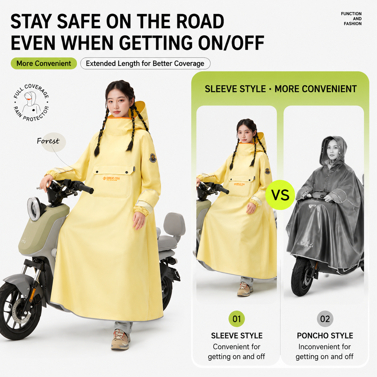 Black Full Coverage & Extended Cycling Hooded Rain Poncho with Detachable Shoe Covers, M Size – Thickened Waterproof Oxford Motorcycle Raincoat with — image 5