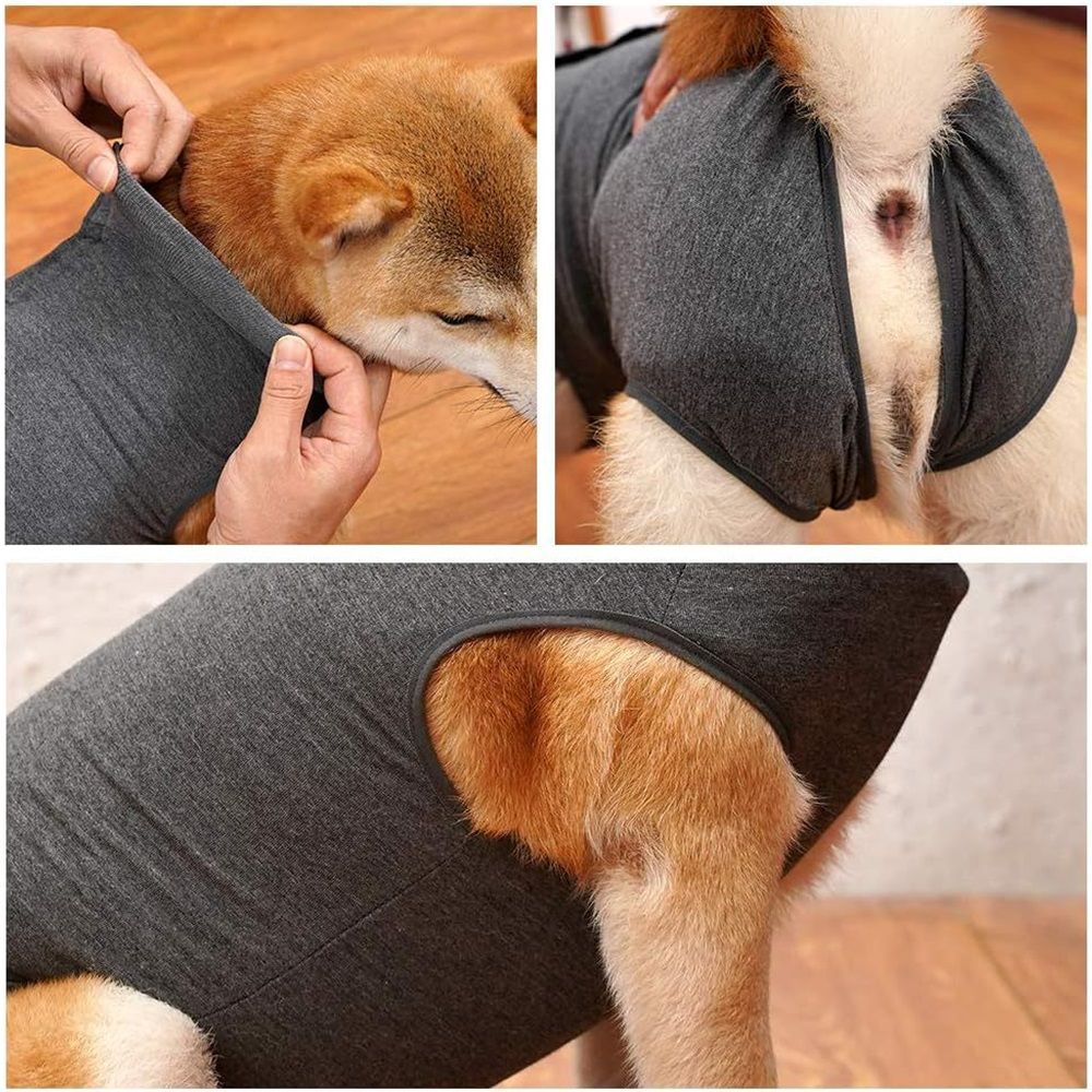 Dog Recovery Suit Abdominal Wound Puppy Surgical Clothes Post-Operative Vest Pet After Surgery Wear Substitute E-Collar & Cone (L, Grey) — image 2
