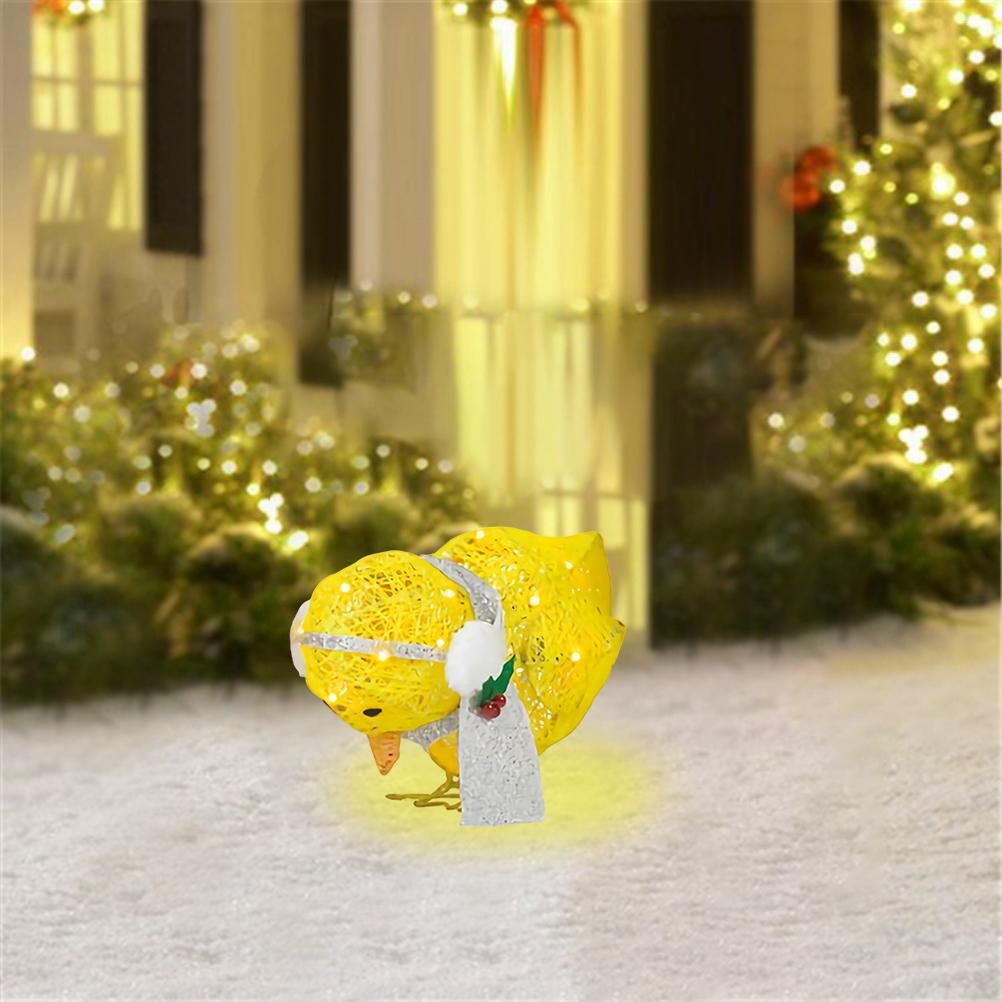 Chick with Scarf Decor Lights Yellow Chick Flat Garden Sculpture Chick Ornaments for Lawn Yard Christmas Holiday Decorations โ image 4