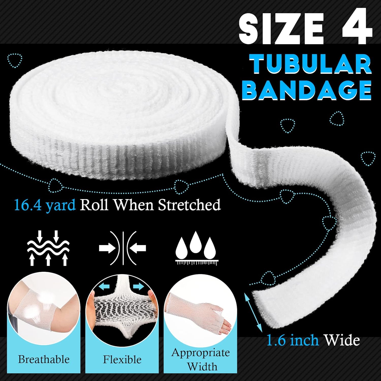 2 Rolls Tubular Bandage Elastic Net Wound Dressing Stretch Dressing Retainer Tubular Elastic Gauze Bandage for Wound Arm, Without The Use of Adhesive Tape โ image 2