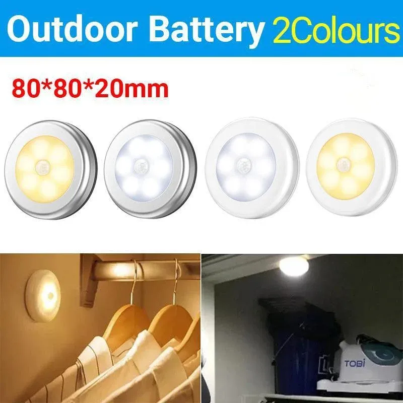 Led Motion Sensor Night Light Indoor Outdoor Battery Operated Stairs Hallway - 1PC Silver White — image 2