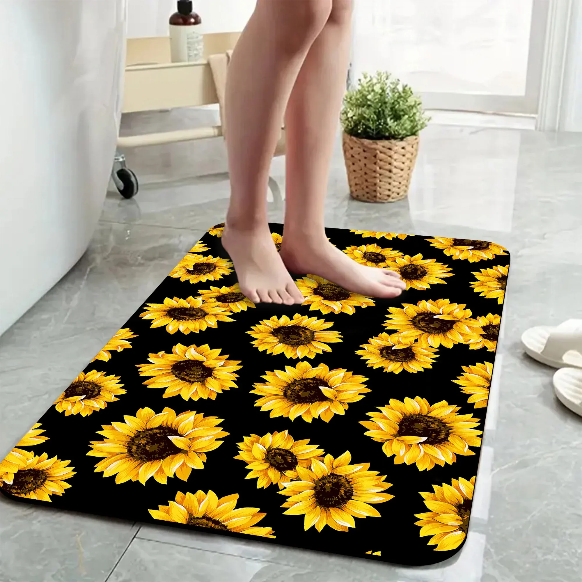 1 Piece Bathroom Rug, Non-Slip Quick Dry Bath Mat with Sunflower Pattern for Tub, Shower, Floor and Indoor Outdoor Use — image 4