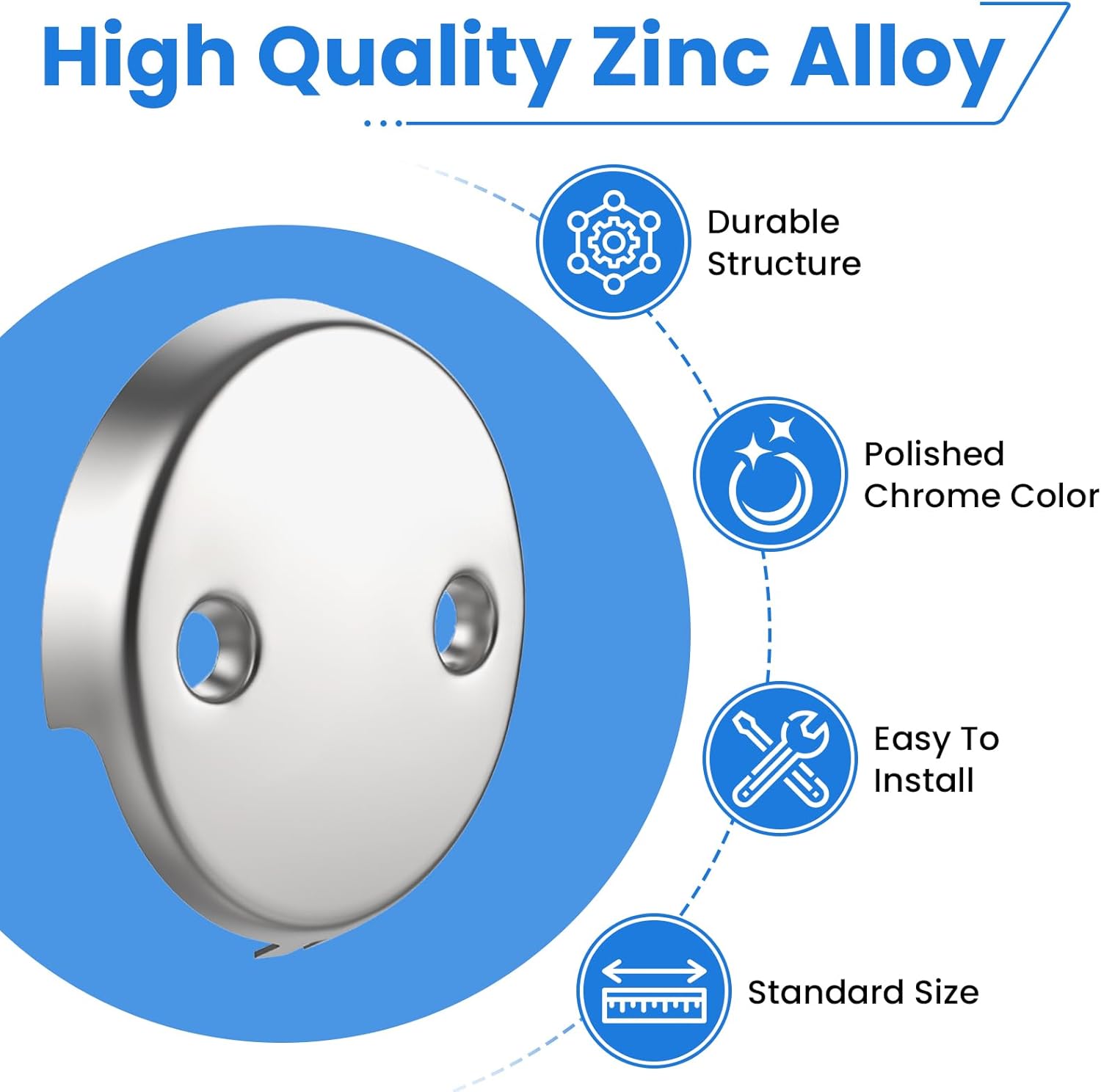 2Pcs 2-Hole Bathtub Overflow Face Plate | Universal Zinc Alloy Tub Overflow Drain Cover with Screws | Chrome Finish โ image 3