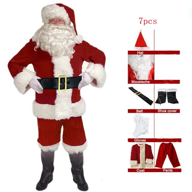 Santa Claus Costume 7 Parts Complete Set for Adults Cosplay with Elf XL 180-195cm — image 6