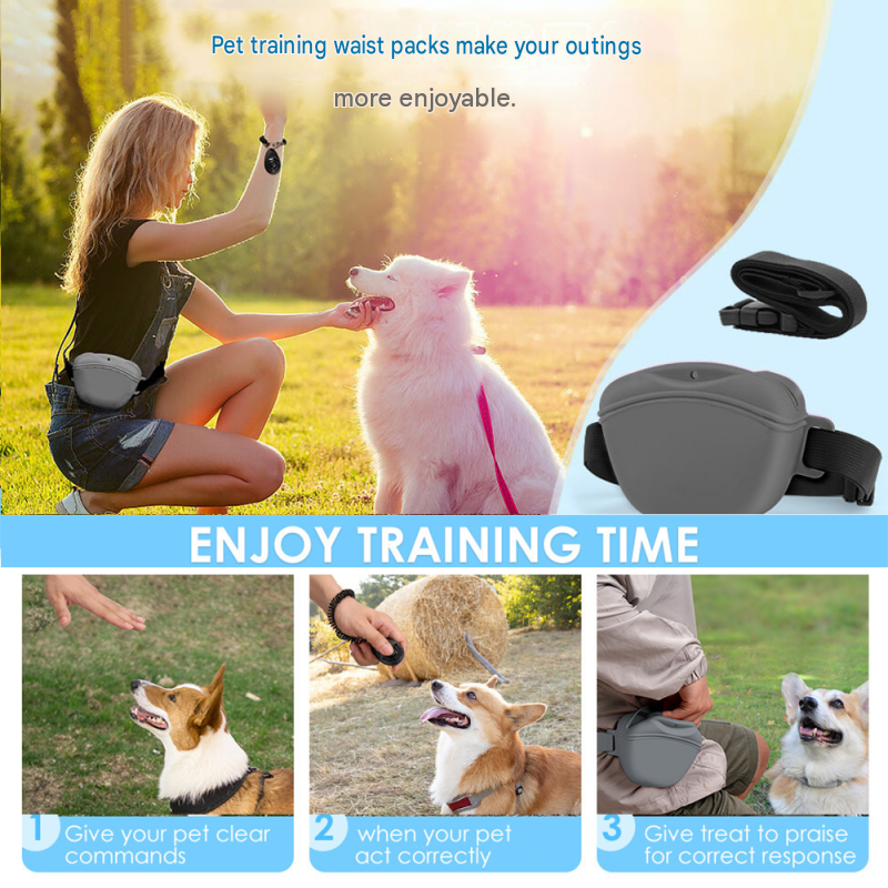 Black Silicone Dog Training Treat Pouch - Magnetic Closure, Adjustable Waist Belt, Portable Pet Snack Bag for Walking and Obedience Training — image 4