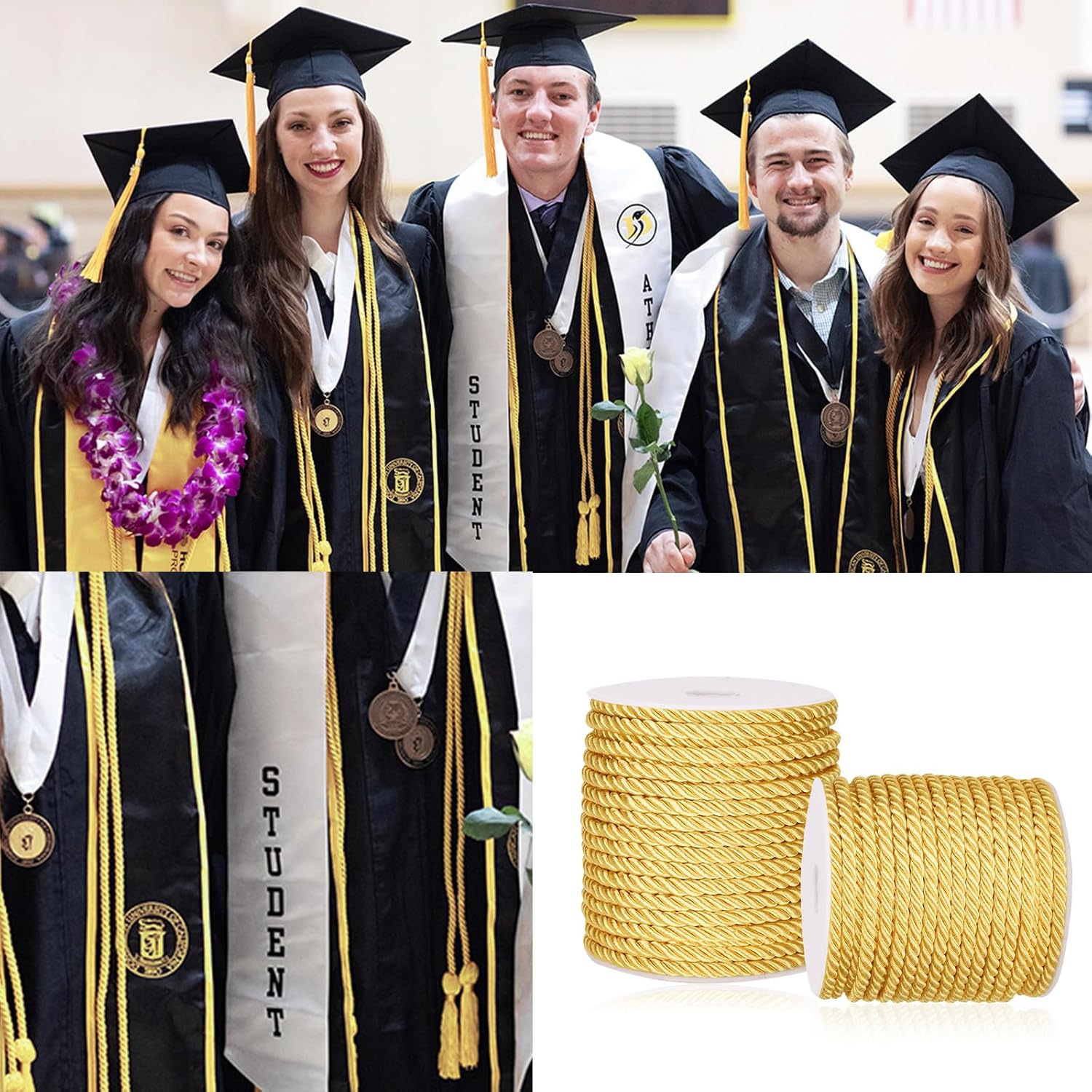 5mm 21 Yards Gold Rope Cord - 3Ply Twisted Decorative Cord for Sewing & Crafting, Shiny Cord Polyester String for Home Decor Curtain Tieback, Upholstery — image 5