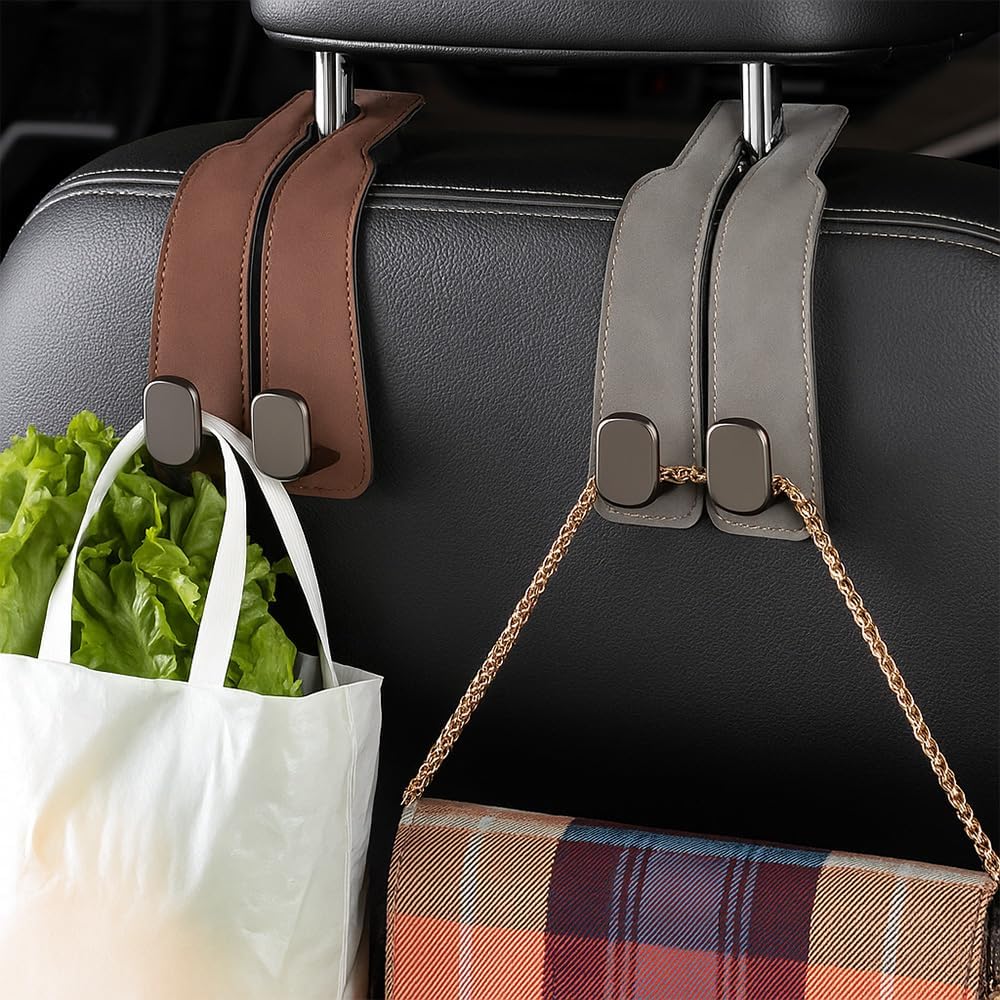 Headrest Hook for Car Seat Headrest, 2026 Wallet & Bag Hook Cute Car Wallet Holder, Double Hook Leather Car Headrest Hook Seat Back Storage Bag for Travel — image 2
