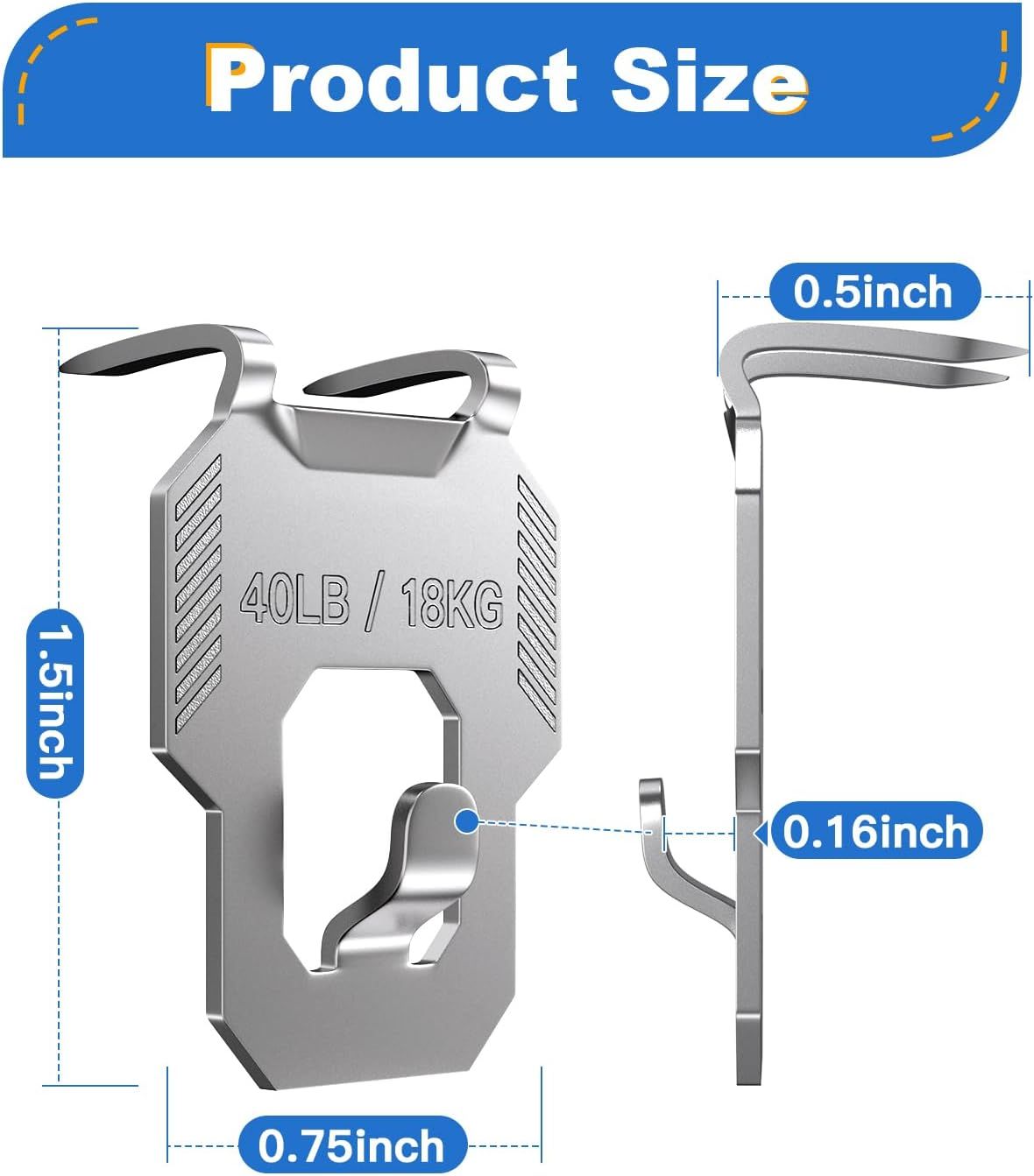 20 Piece Picture Hanging Hooks for Drywall Holds up to 18 kg — image 2