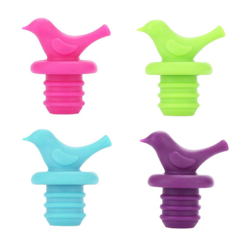 Little Bird Silicone Wine Bottle Stopper Kit, Silicone Bottle Cork Set of 4, Assorted Color Green Blue Pink and Purple