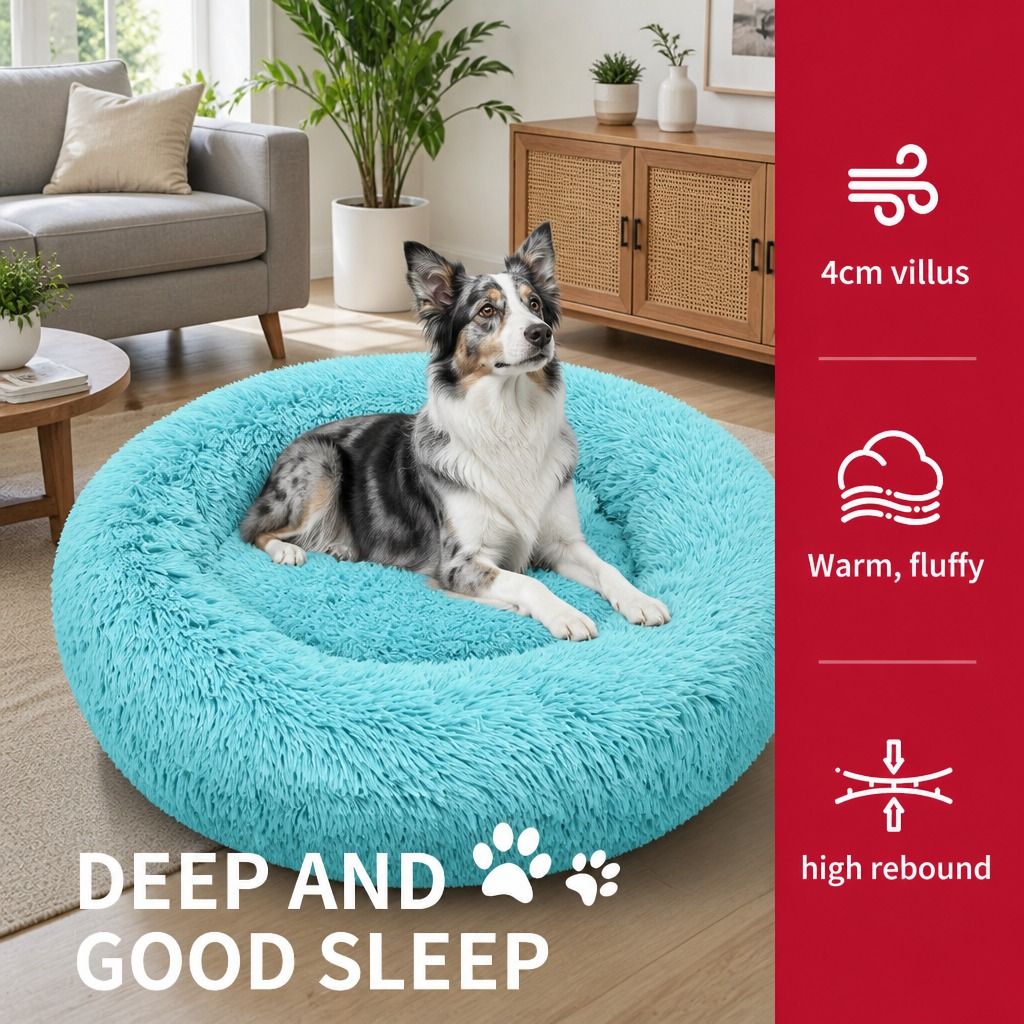 Pet Dog Bedding Warm Plush Round Comfortable Nest Comfy Sleep kennel Green 120cm — image 4