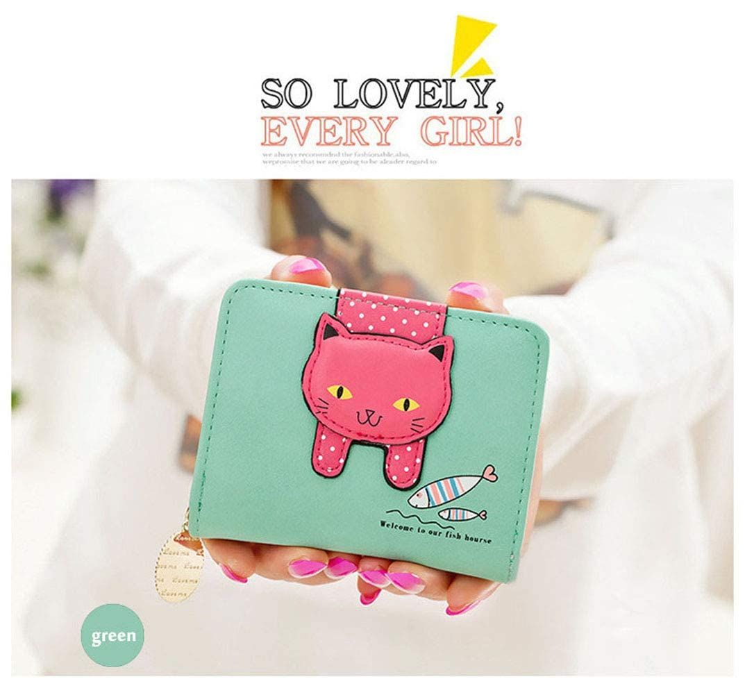 Girls, Faux Leather Wallet Cute Cat Wallet Cat Pattern Purse Coin Holder Card Organizer, Bifold, Spacious(-2pcs) — image 3