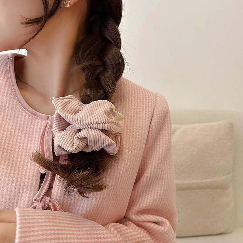 Corduroy Big Hair Scrunchies Ponytail Holder Hair Ties Rope Hair Accesorries - Pink — image 6