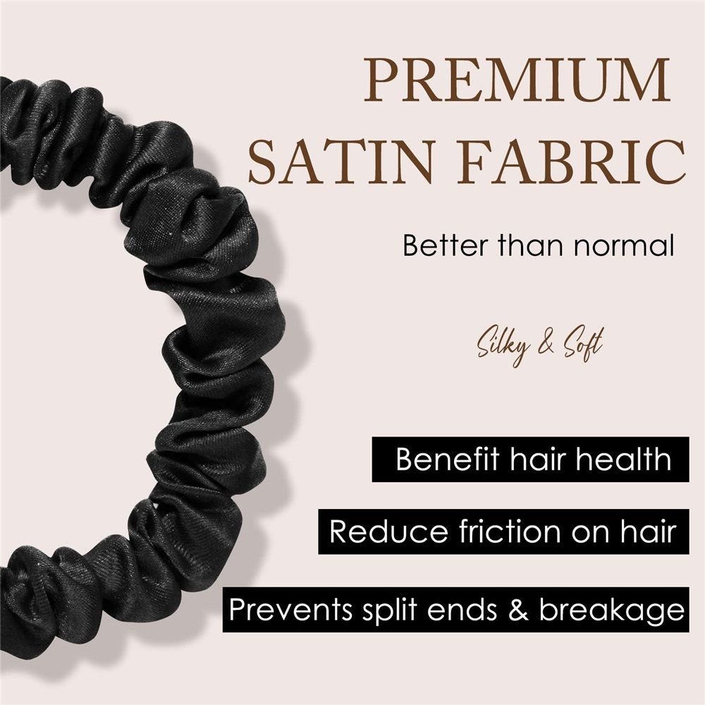 Women's Hair Accessories - Clean Girl Aesthetic - Thin Hair Scrunchies, Small Ponytail Holders, and Cute Hair Ties - Black Scrunchies, 5 Pack — image 3