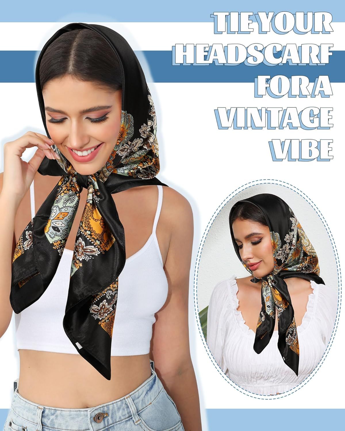 35โ Large Square Satin Head Scar - 3Pcs Satin Hair Scarves Silk Bandana Scar Headscar Silk eeling Scar or Women โ image 6
