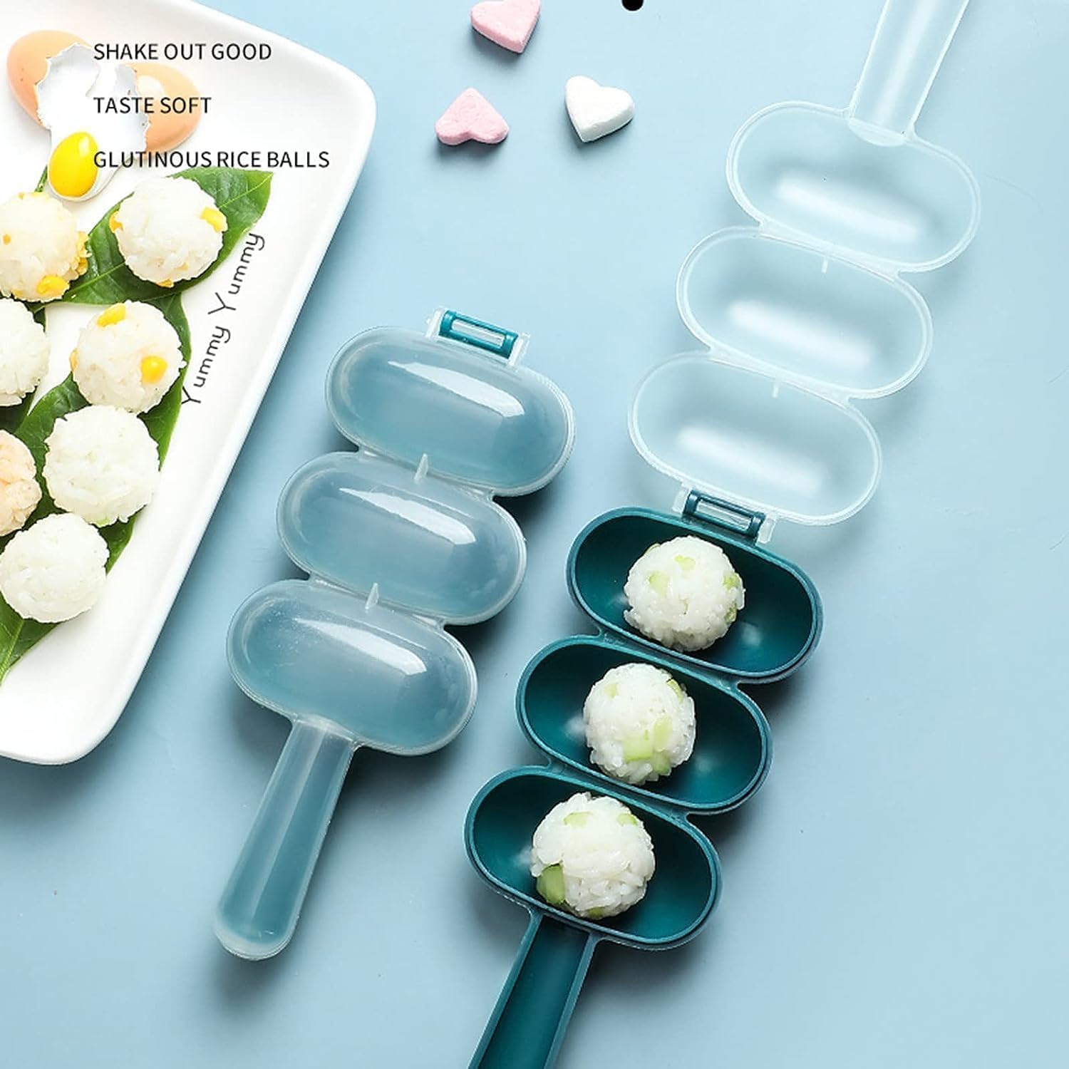 2Pcs Blue Rice Ball Maker Shake Lunch Maker Mould Rice Ball Shaker Rice Ball Mold Rice Ball Shaped Kitchen Tools and Home DIY Making Kit Sushi Plates,DIY Sushi — image 4