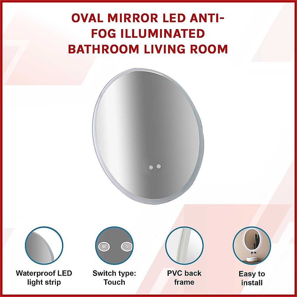 Oval Mirror LED Anti-Fog Illuminated Bathroom Living Room โ image 3