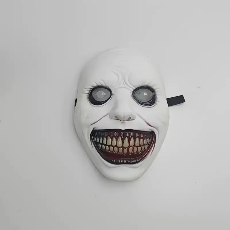 😈 Halloween Latex Horror White Face Evil Grin Mask! 22cm Realistic Terrifying Expression, Must-Have Haunted House Escape Room NPC Prop, Sharp Teeth — image 5