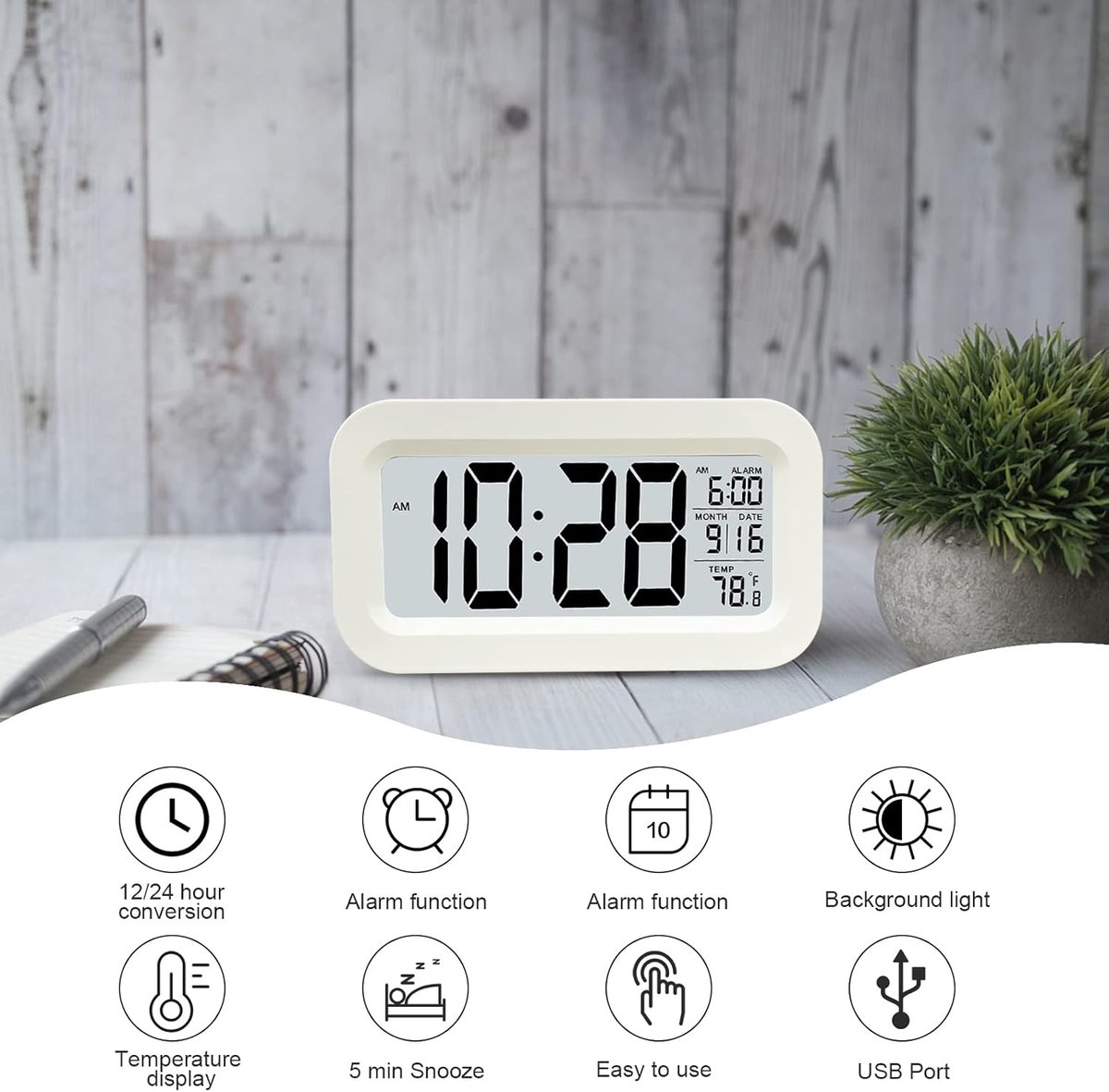 alarm clock - Digital Clock (rechargeable) - digital alarm clocks - LED alarm clock with temperature - Children's Alarm clock - snooze function - calendar — image 5