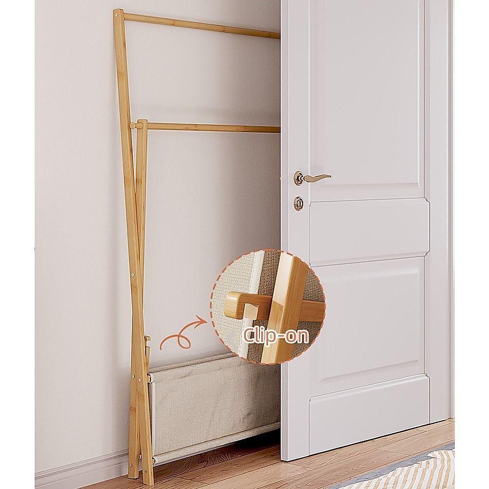 100x155cm Wood Clothes Rail Garment Rack with Freestanding Storage Shelf โ image 5