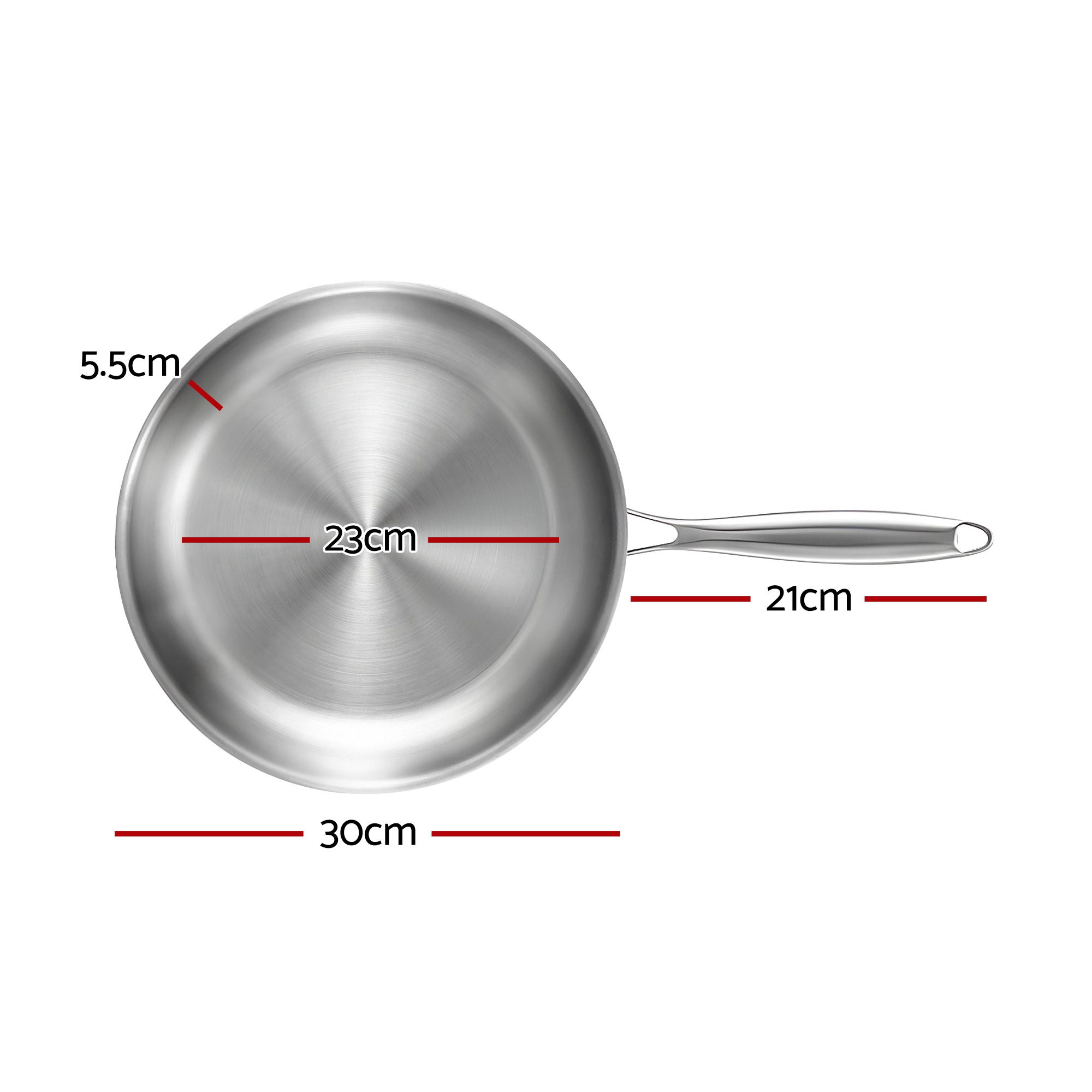 5-Star Chef 30cm Stainless Steel Frying Pan Uncoated Frypan with Tri-Ply Body Silver — image 2