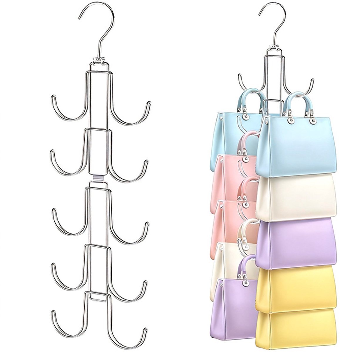 Storage Rack - Clothing and Hat Organizer - Bag Hanger - Foldable Hooks - Storage Accessories - Suitable for storing hats, bags, scarves, and belts - Silver โ image 2