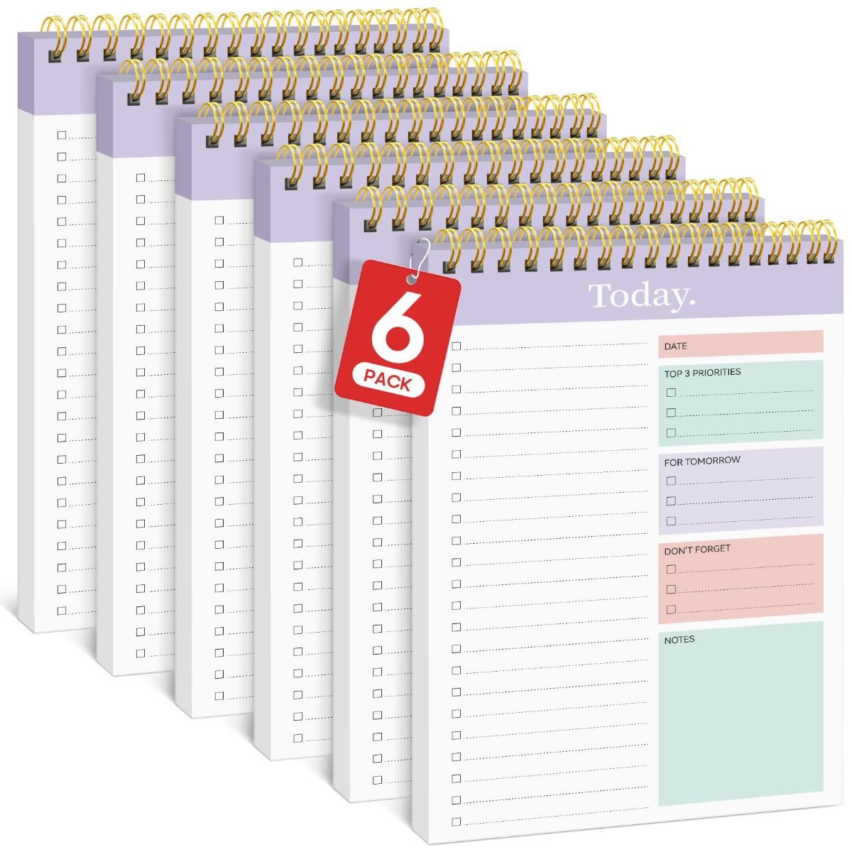 6Pack To Do List Notepad, Undated Daily Planner for Work and Goal Setting Greenery Sway, 52 Sheets, 9.8" x 6.5", Home and school, Daily Task Plannin