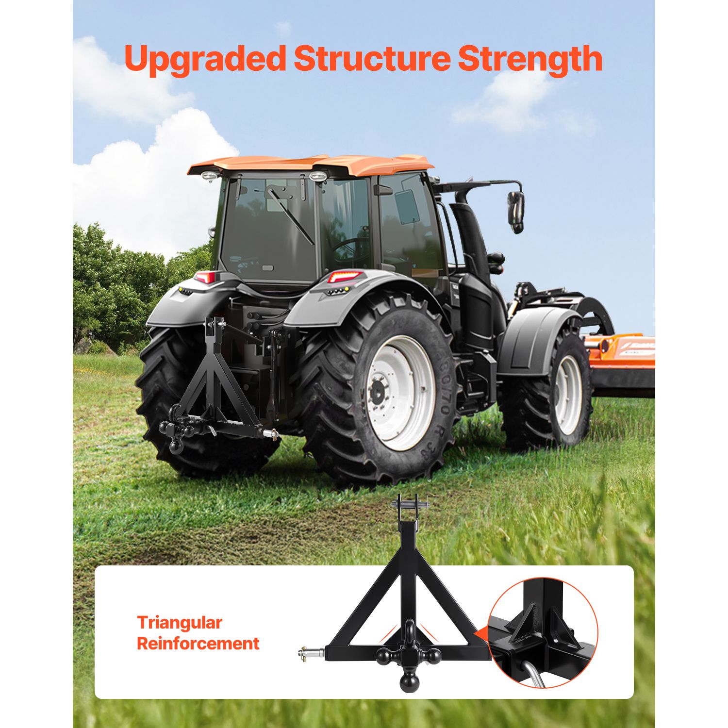 3 Point Trailer Hitch 2 in Receiver, 3pt Quick Hitch Attachment with 3 Trailer Balls, Tractor Tow Drawbar Adapter, Compatible with Kubota, Mahindra, Ford โ image 5