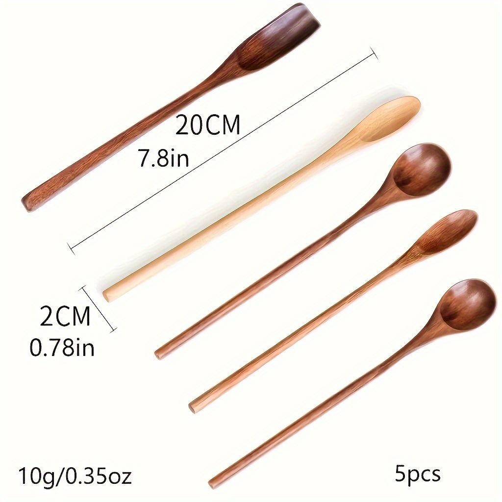 5pcs Long Handled Wooden Coffee Spoons, 7.8-Inch Mixing Spoons Tea Spoons Ice Cream Spoons for Kitchen — image 2