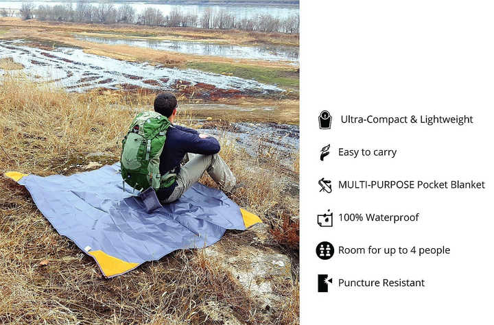 Grey And Orange Portable Waterproof Camping Mat - Foldable Picnic and Beach Blanket โ image 5
