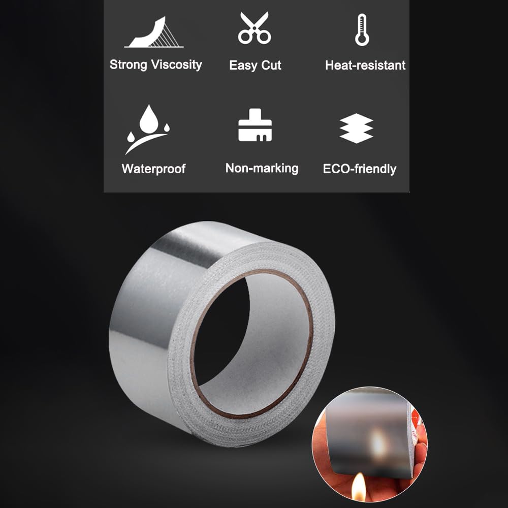 Aluminum Foil Tape, 2 inch x 65 Feet (3.9 mil) Duct Tape Heavy Duty Waterproof, Silver Metal Patch & Seal Tape, High Temperature, Insulation Adhesive for — image 3