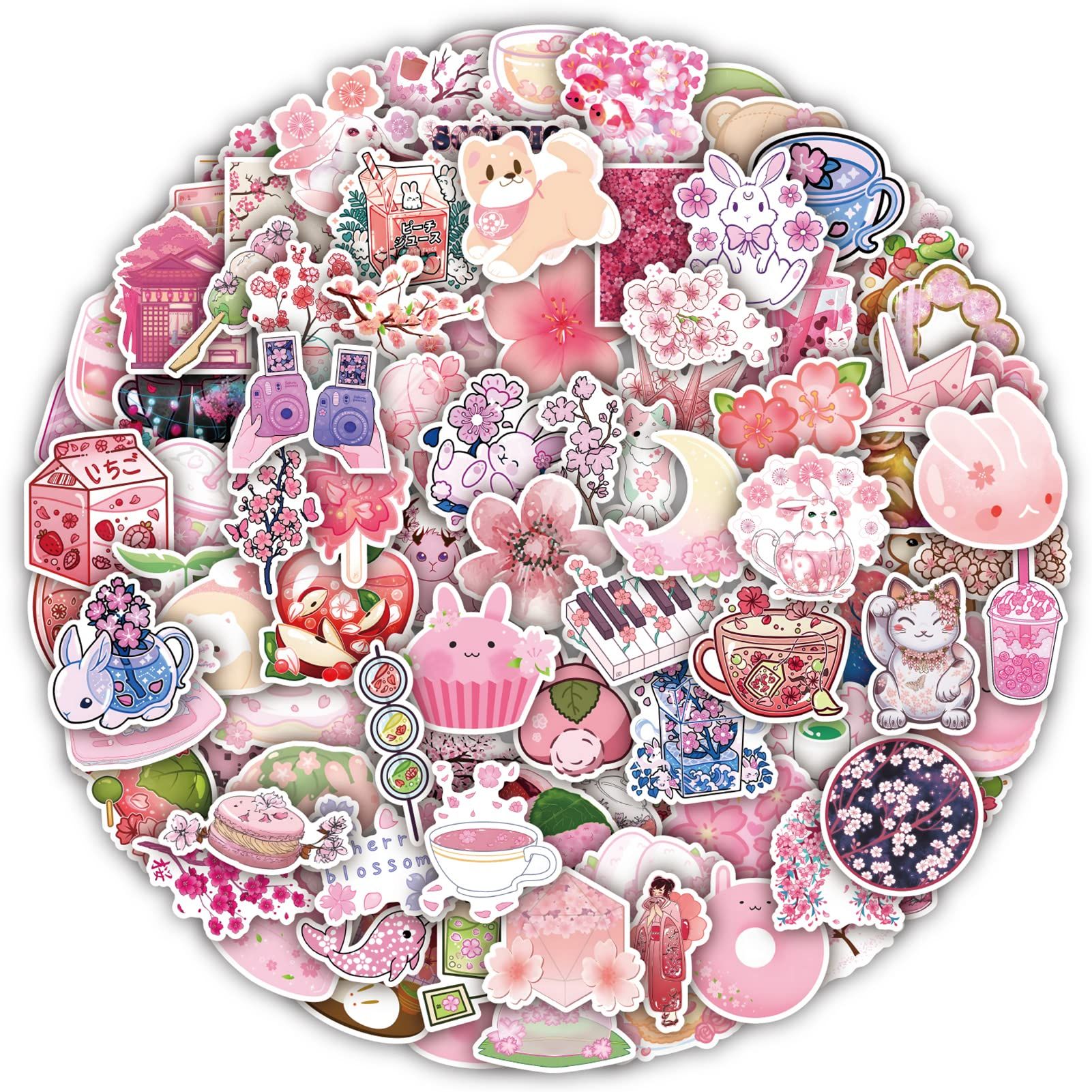 100Pcs Pink Cherry Blossom Flowers Stickers,Aesthetic Sakura Waterproof Vinyl Stickers Decals for Laptop Water Bottles Bike โ image 2