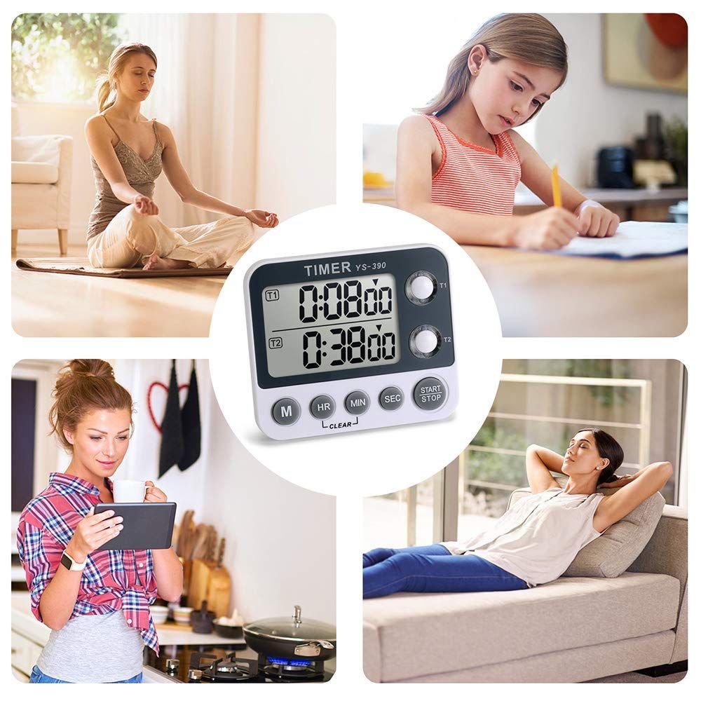 Digital Dual Kitchen Timer, Cooking Timer, Dual Count Up & Down Timer with Magnetic Back, Large Display, Adjustable Volume — image 3