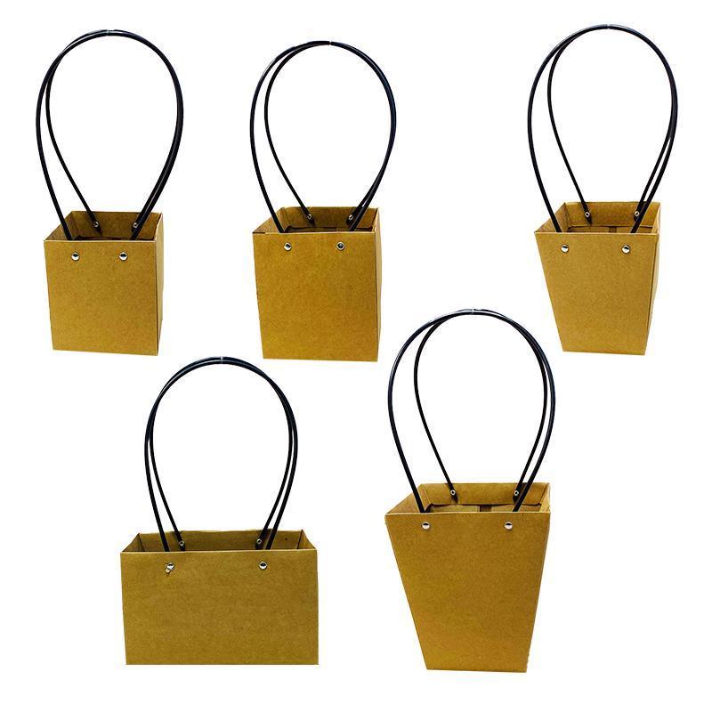 25x Kraft Paper Bag Flowers Waterproof Bouquet Basket Gift Box With Handle - 25PCS-Sq Small — image 2
