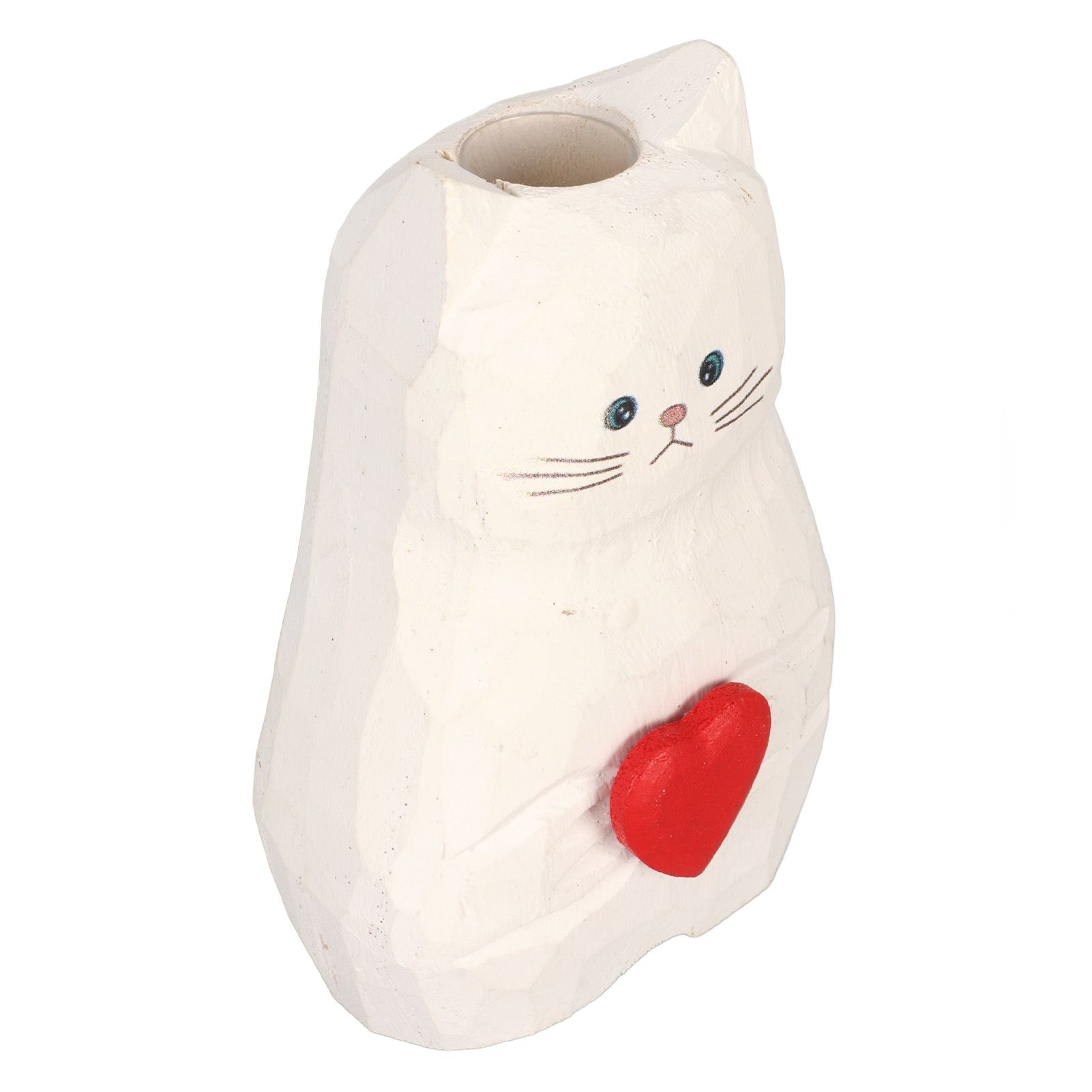 Cat Statue Flower Vase White Handmade Textured Wooden Cat Vase for Thanksgiving Day Gift Cat Lovers โ image 3