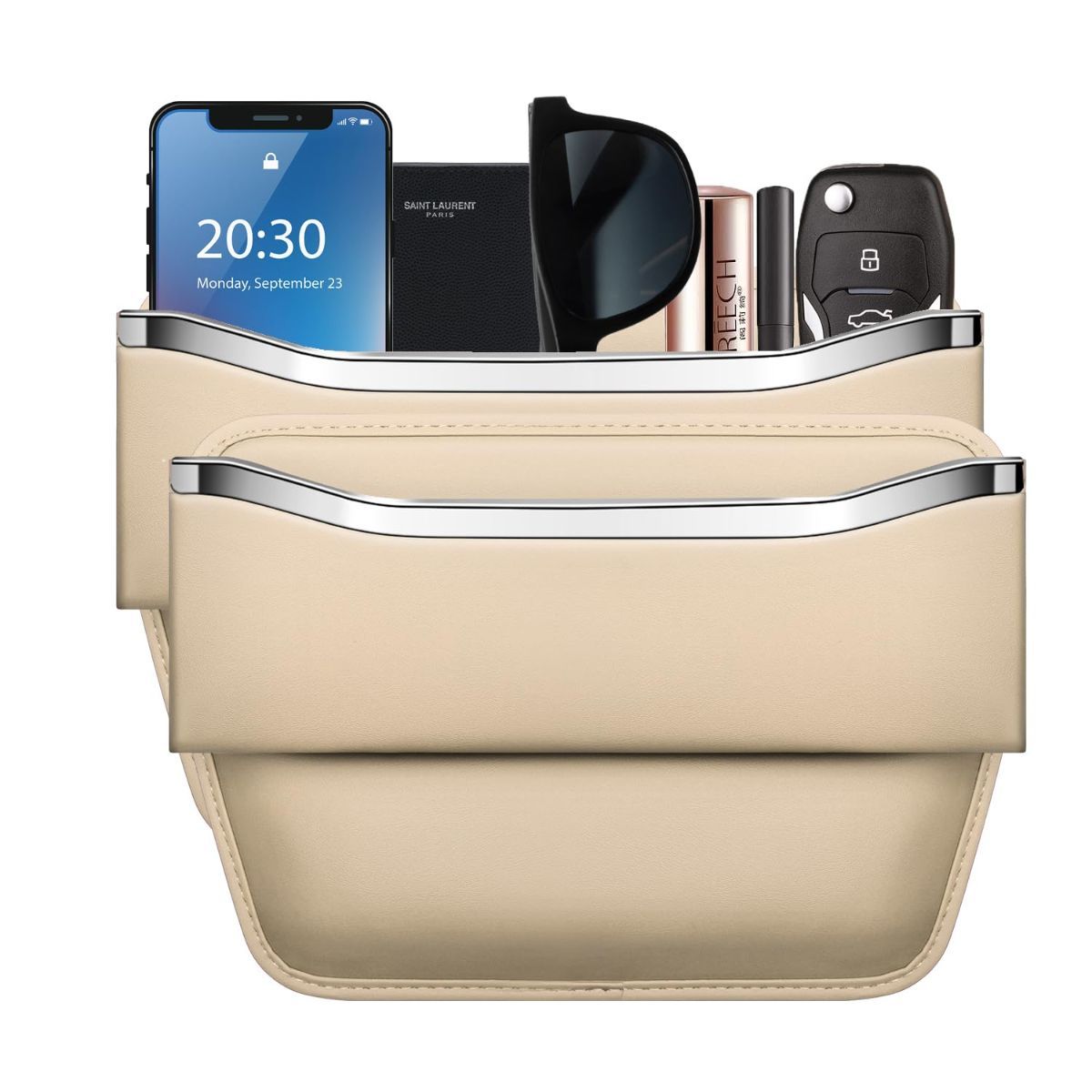 2Pack Car Seat Gap Filler Organizer - Leather Console Side Pocket Seat Storage - Stylish and Practical Car Accessories for Cars,SUV,Truck - Beige - Size 2 Pack